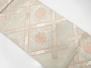 アンティーク　斜め格子に華紋模様織出し袋帯（材料）